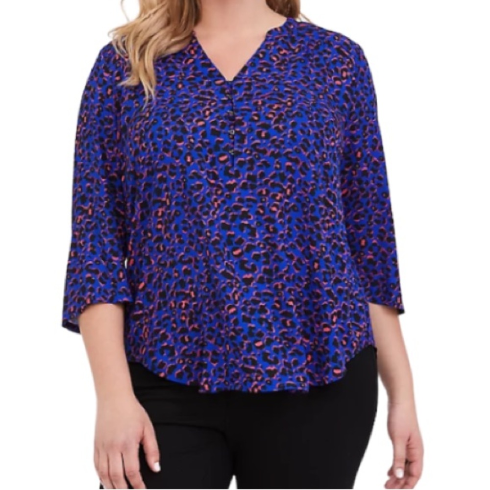 Torrid Top, HARPER GEORGETTE HOOK AND EYE TRIM 3/4 SLEEVE BLOUSE, Torrid Size: 5